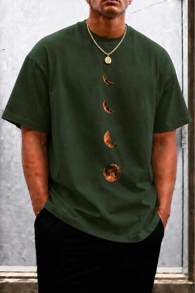 Oksit Moon Printed Crew Neck Cotton Men's T-Shirt Relaxed Fit