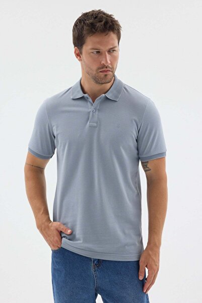 İmza Blue Polo Collar Pique Short Sleeve Slim Fit 100% Cotton T-Shirt 1011260171
