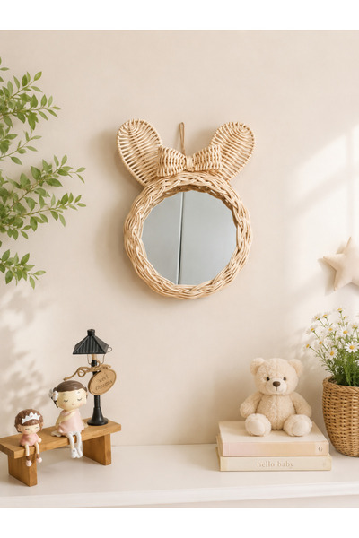 DEKORATTAN Rattan bambu hasır fiyonklu ayna (iç ayna ölçüsü 20cm toplamda 30cm)