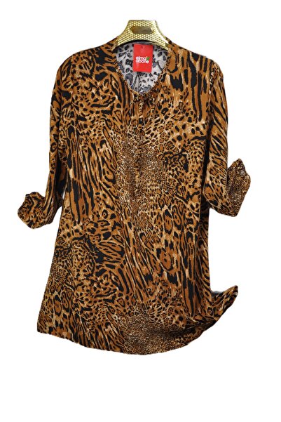 elma abone Plus Size Viscose Patterned Lace-Up Tunic