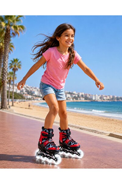 Arlina Home Kids 4 Teker Led Işıklı Ayarlana Bilir Glow Paten Kırmızı 30-33