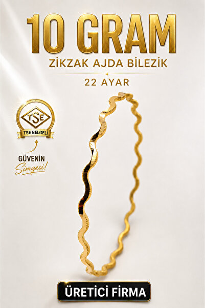 Aks Gold 22 Ayar TSE Belgeli (10 GRAM) Zikzak Ajda Altın İşçiliksiz Bilezik G...