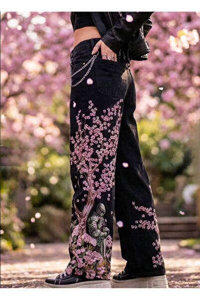 Minga London Black Sakura Knight Embroidered Y2K Baggy Pants