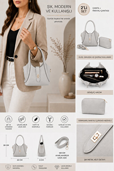 Arenmc store Women's Shoulder Bag Set of 2 with Hand and Crossbody Straps, Zi...