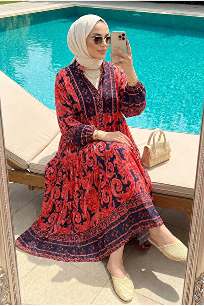Kirazca Butik Women's Ottoman-Inspired Patterned Hijab Dress (Unlined)