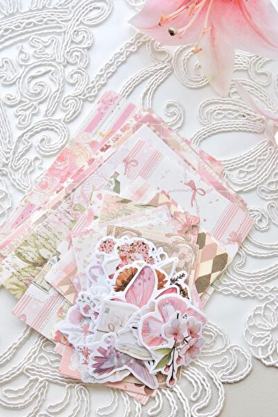 Nova Crafts Light Pink Tones Junk Journal Set 100 Pieces 40 Pieces Stickers 6...