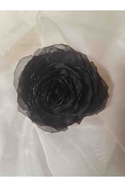 OEM Trandafir Negru din organza,brosa cu inchidere metalica