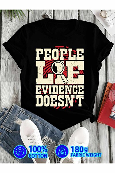 LİNA06 تي شيرتات نسائية بطبعة Detective Lies Science، 180 جرام، 100% قطن أسود...