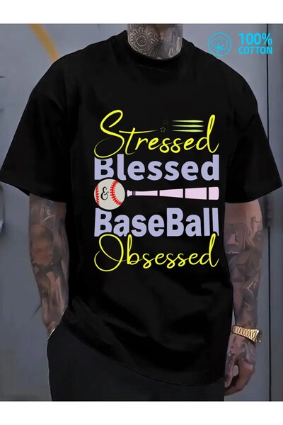 12 Teknoloji تي شيرتات بيسبول للرجال بتصميم "Stressed & Blessed"، 180 جرام، 1...