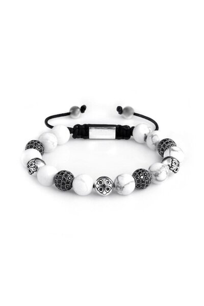 Dual Stax Brățară de argint pentru femei, cu cruce cromată și howlite, lucrat...