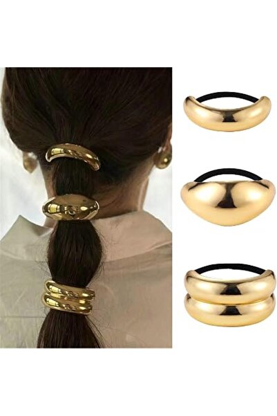 Arabest Ponytail Holder, 3 Pack Metal Elastic Hair Ties, Gold Decor for Women...