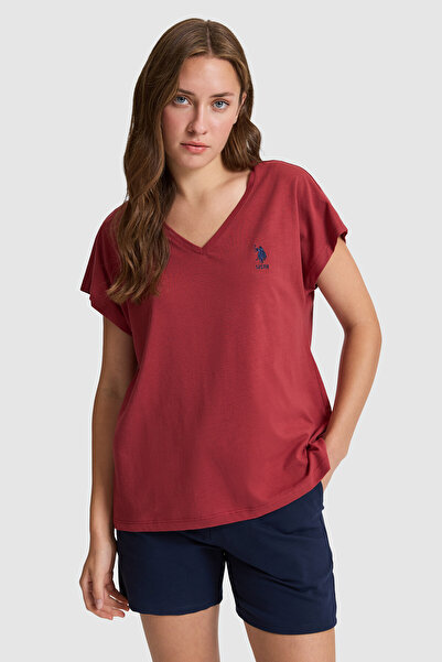 U.S. Polo Assn. Women's Cherry V-Neck Basic T-Shirt 50323541-Vr223
