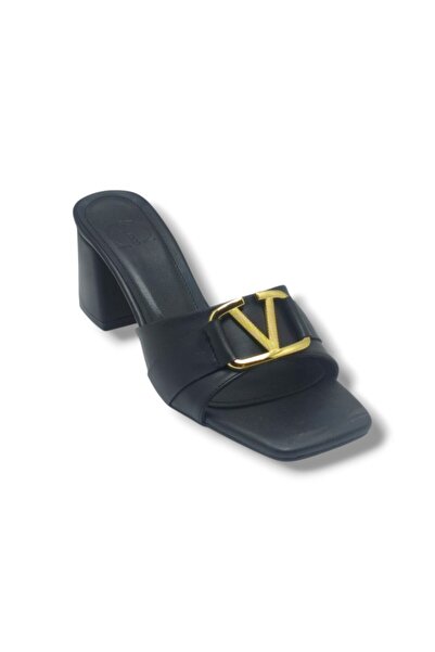 Cakgo Ceylan Shoes 225-26 Skin V Buckle Thick Heel Women's Slippers