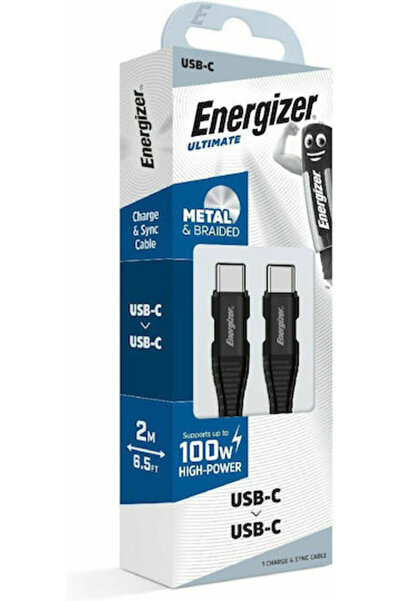 Energizer Cablu USB 2.0 împletit USB-C tată - USB-C 100W PD Negru 2m C541CKBK