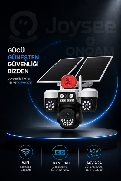 ONQAM 3 Kameralı WİFİ 9MP Çift Solar Panelli Sürekli Kayıt Teknolojili Gece G...
