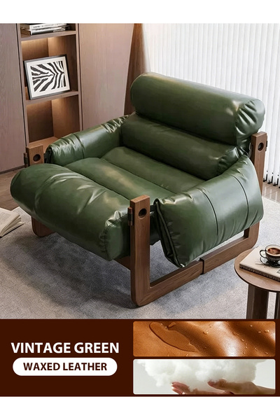 Vitakit Vintage Oil Wax Leather Single Lounge Chair with Wide Armrests, Cat S...