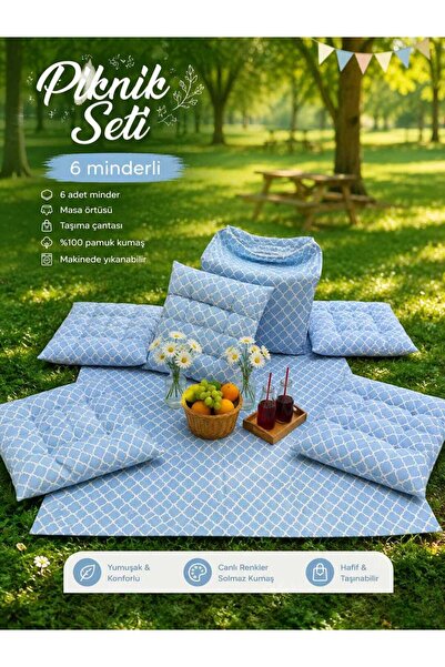 Erca Home Tekstil Ürünleri Çok Amaçlı Piknik Örtü Seti 4 Adet 50 x 50 Minder ...