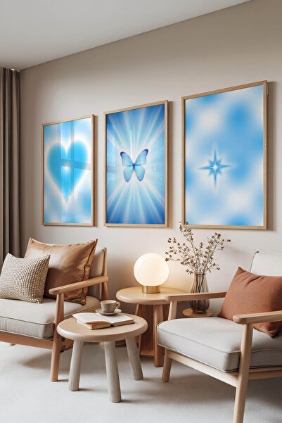 Zestia Σετ 3 πινάκων με ξύλινο πλαίσιο, Παστέλ Heart Butterfly Star Shine, Σε...