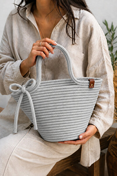MaVaux Lola Bow Detailed Straw Handbag Natural Weave Summer Beach, Daily Styl...