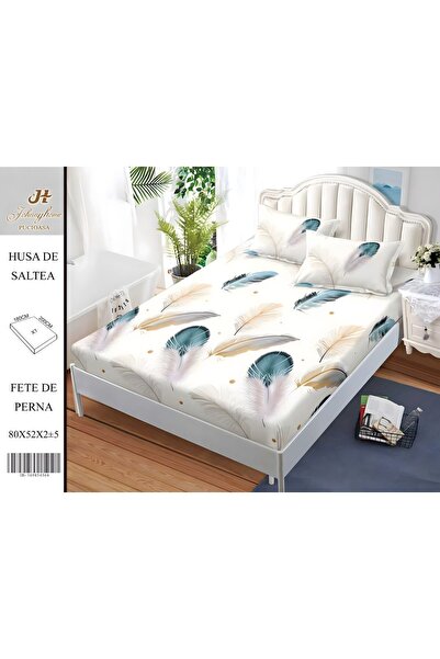 PlayFun Husă de Pat Bumbac Satinat 2 Persoane 3 Piese cu Elastic 180x200 cm, ...