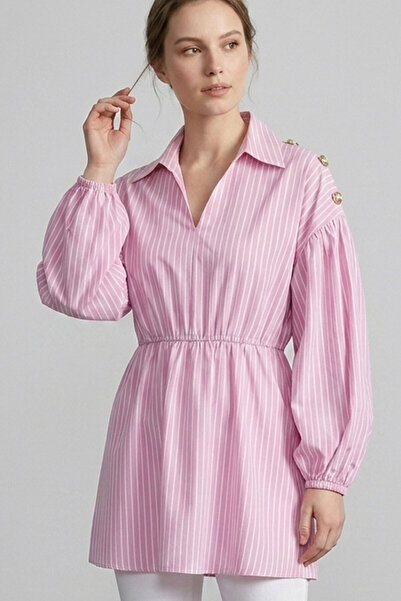 Şiir Tekstil Maca Elastic Waist Balloon Long Sleeve Buttoned Shoulders Satin ...