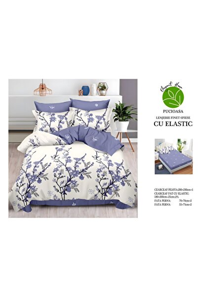 naniland.ro Lenjerie de Pat Bumbac Satinat 2 Persoane 6 Piese cu Elastic 180x...