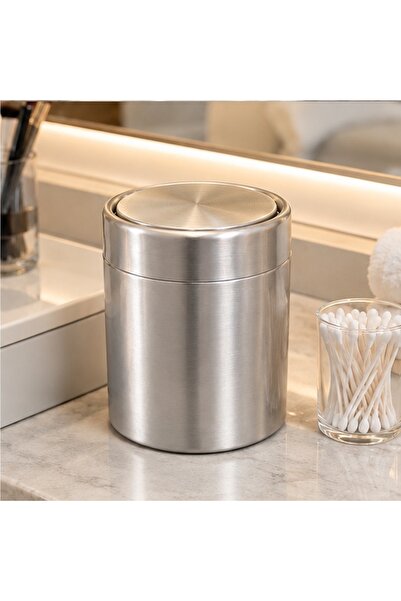SYSTEM BANYO AKSESUARLARI Tezgah Üstü Çöp Kovası Nikel Saten 1,5 Litre