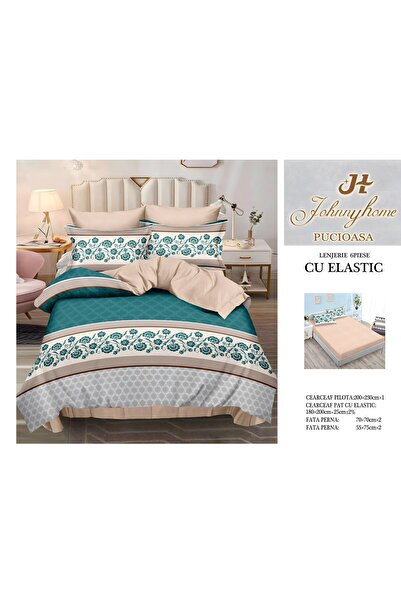 naniland.ro Lenjerie de Pat Bumbac Satinat 2 Persoane 6 Piese cu Elastic 180x...