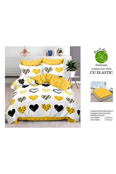 naniland.ro Lenjerie de Pat Bumbac Satinat 2 Persoane 6 Piese cu Elastic 180x...