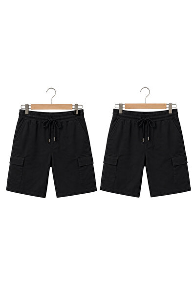 SAAT TEKSTİL Modern Unisex Cargo Shorts – Black with Pocket Detail for Everyd...