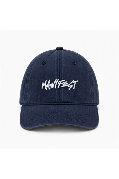 Genel Markalar Lacivert Manifest Nakışlı Şapka – Ayarlanabilir Unisex Kep