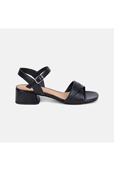 Desa Women's Black Adjustable Buckle Thick Short Heeled Sandals