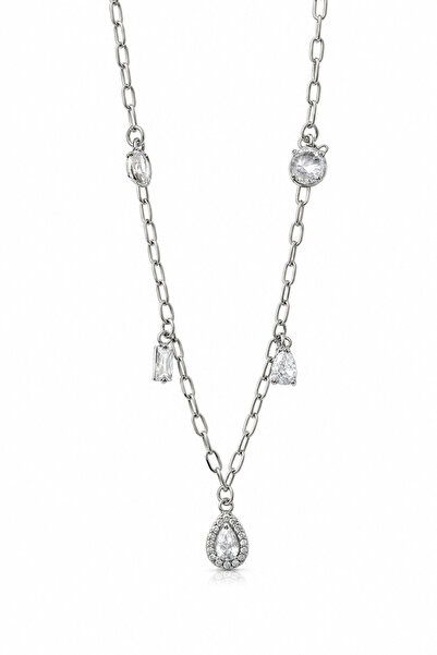 Jack Ferrero Gray Steel Necklace with Zircon Stone Detail - Modern and Elegan...