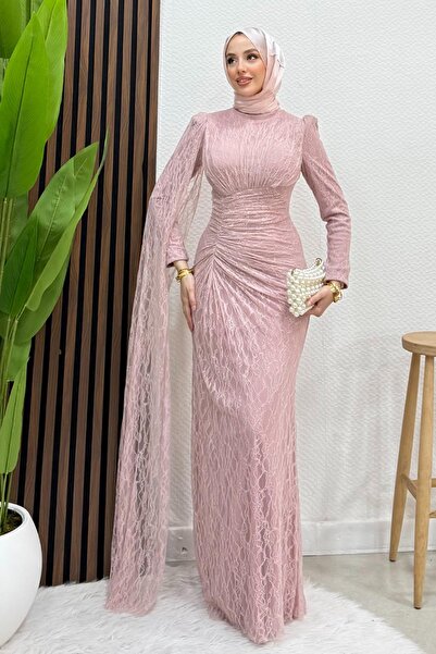 Lamia Giyim Aşkın Dantel Abiye Soft Pembe