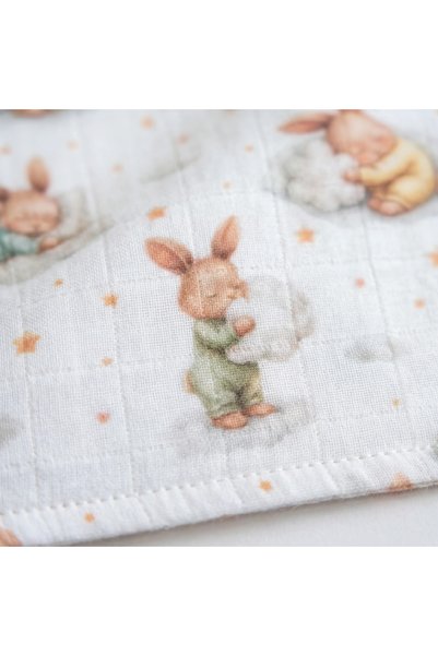 jr.bunnies 100% Cotton Muslin 5-Pack Mouth Wipes 20X20 cm – Sleepy Rabbit Patterned Baby Wipes |   Junior Bunnies