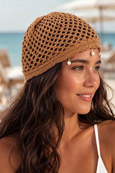 Süspüs Accessories Beach Icon Premium Pearl Detailed Summer Knit Hat