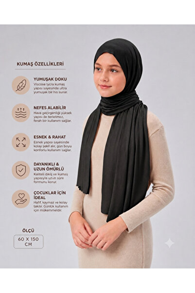 Sonbaharmoda Kız Çocuk Penye Şal, Viskon Likralı, 60x150 cm, 10-12 Yaş, Teset...