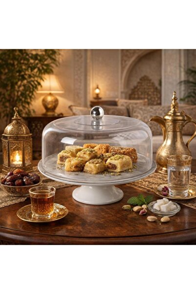 laverahome Porcelain Base Cake Plate - Acrylic Cover - Oil Color - Ideal for ...
