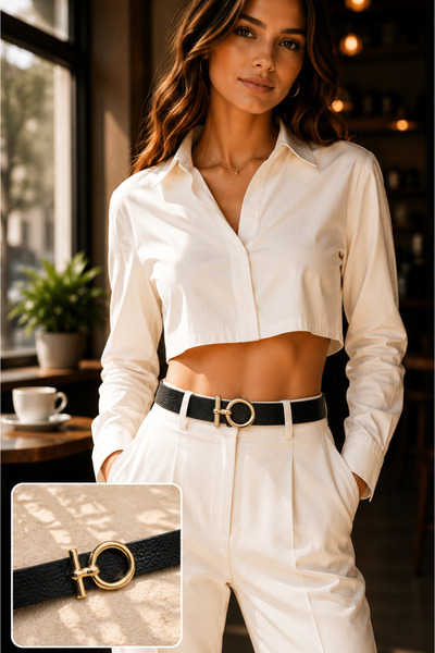 Jack Ferrero Women's leather belt with buckle - elegant design