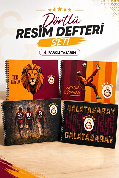 Galatasaray Lisanslı Spiralli Resim Defteri Seti - 4lü Farklı Tasarım 15 Yapr...