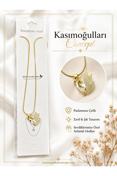 kasımoğulları concept Stainless Steel Figured Necklace – Gold Color Chain, Da...