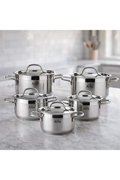 laverahome Stainless Steel Cookware Set - 10 Pieces - Functional Design with ...