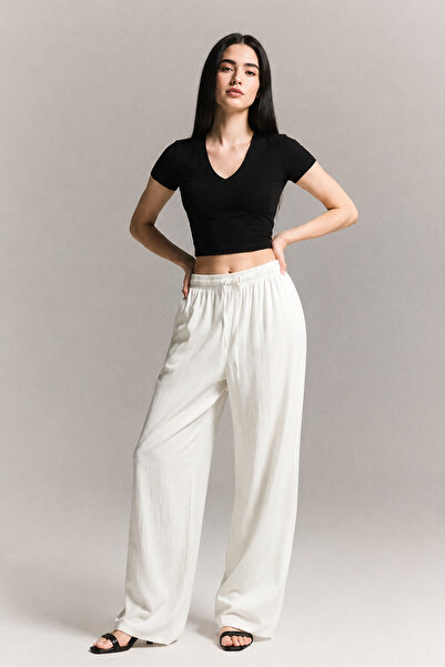OVERMAX White Elastic Waist Wide Leg Linen Trousers |   The Indispensable Ele...