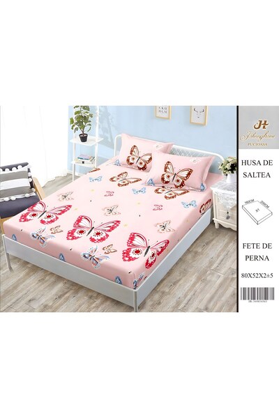 PlayFun Husă de Pat Bumbac Satinat 2 Persoane 3 Piese cu Elastic 160x200 cm, ...