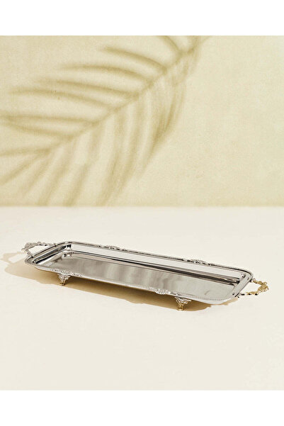 REDTAG Silver Shiny Metal Serving Tray With Rope Rim