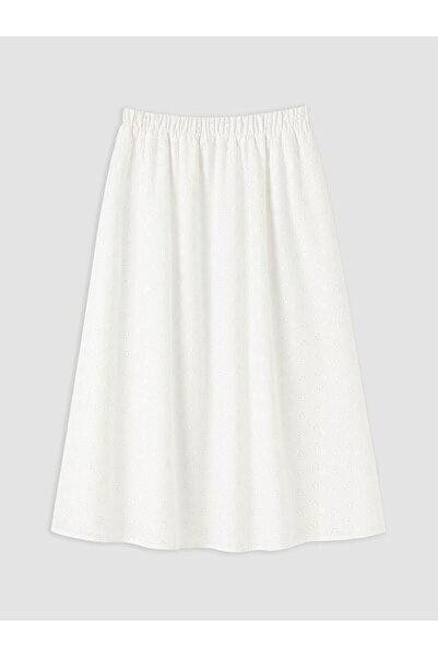 LC Waikiki White Plus Size Brode Skirt with Elastic Waist