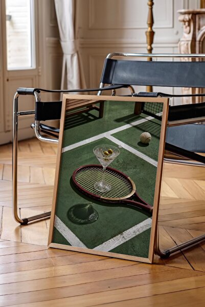 Postifull Tennis Racket and Cocktail Poster, Wooden Framed Poster, Old Money ...