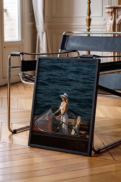 Postifull Woman and Boat Poster, Black Framed Poster, Old Money Series, No:11...