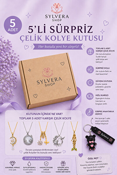 Sylvera Shop 5'li Sürpriz Çelik Kolye Kutusu (Anahtarlık Hediyeli)