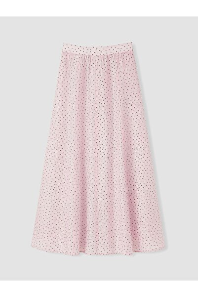 LC Waikiki LCW Modest Pembe Beli Lastikli Puantiyeli Kloş Etek
